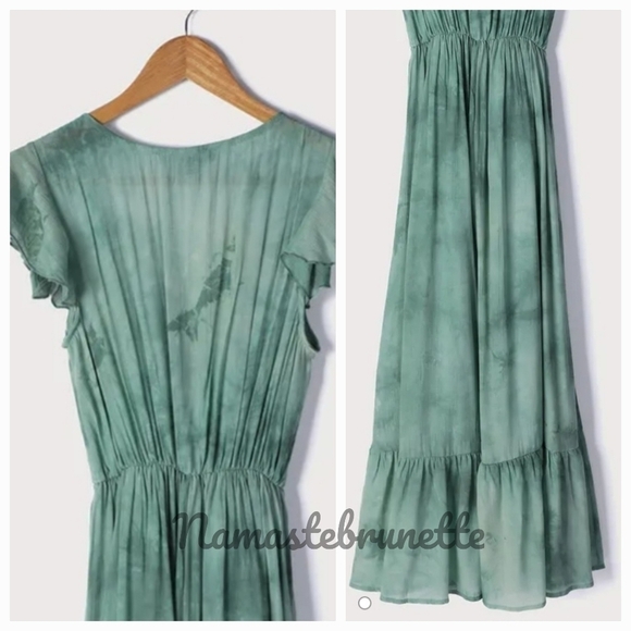Nwt Lulu's Sage Tie-Dye Tie-Front Tiered Midi Dress - Picture 12 of 17